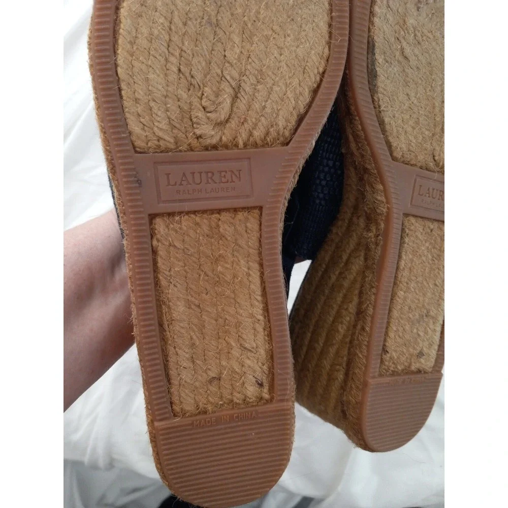 Ralph Lauren Penelopie Slingback Wedge NauticalSandals Espadrille Navy Blue NWOB